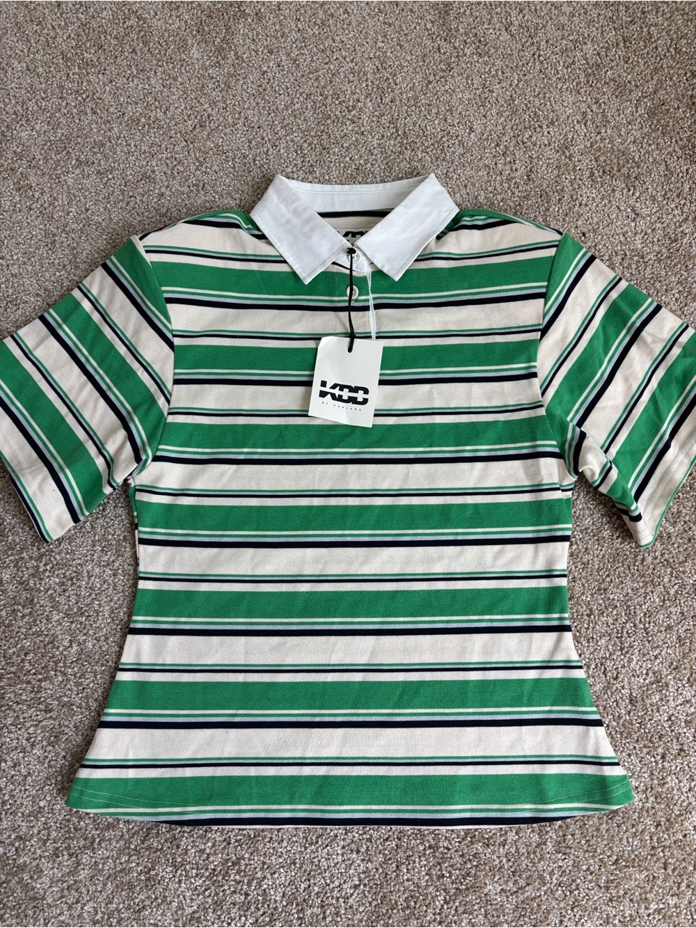 KBB Kahlana fitted stripe Rugby Polo Shirt NWT medium - Picture 2 of 2